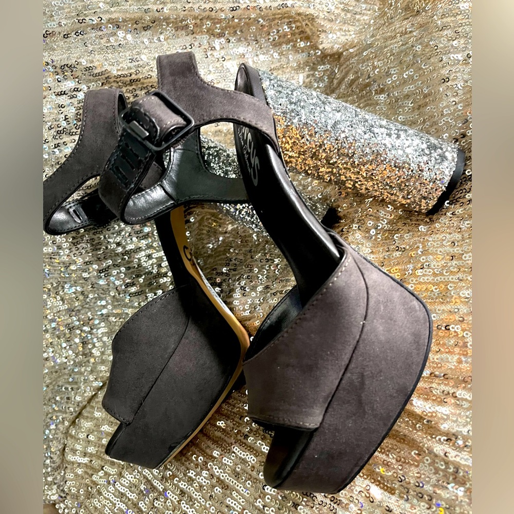 Circus NY by Sam Edelman Glitter Gray Platform Sandal Buckled Ankle Strap shoes